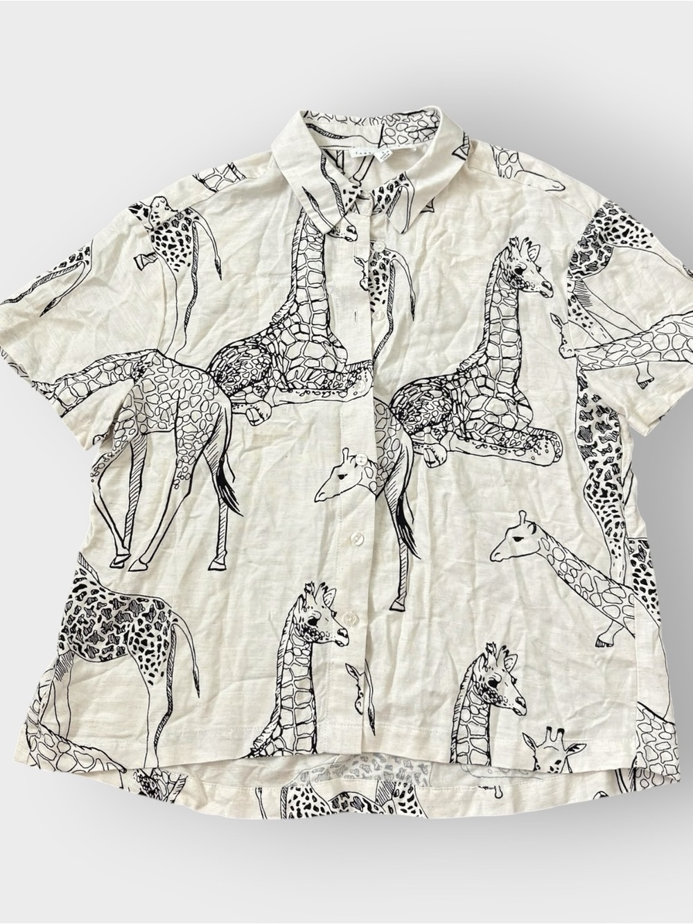 Jane and Delancey Giraffe Safari Animal Button Down Short Sleeve Shirt